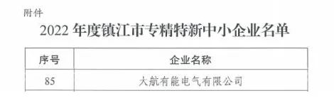 大航有能榮獲2022年度鎮(zhèn)江市專精特新“小巨人”稱號！